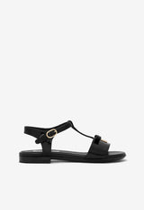 Dolce & Gabbana Kids Girls Logo-Plaque Sandals Black D11155 A1328 80999