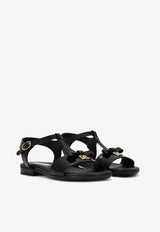 Dolce & Gabbana Kids Girls Logo-Plaque Sandals Black D11155 A1328 80999