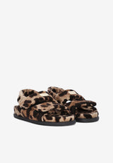 Dolce & Gabbana Kids Girls Terrycloth Sandals with Leopard Print Multicolor D11172 AM154 HY13M