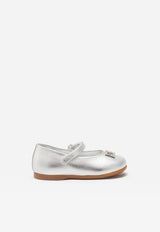 Dolce & Gabbana Kids Baby Girls Mary Jane Metallic Leather Ballerinas D20057 A6C66 80998 Silver