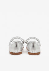 Dolce & Gabbana Kids Baby Girls Mary Jane Metallic Leather Ballerinas D20057 A6C66 80998 Silver