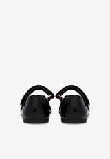 Dolce & Gabbana Kids Baby Girls DG Logo Patent Leather Ballet Flats with Strap Black D20081 A1328 80999