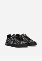 Dolce & Gabbana Kids Boys Graffiti Print Portofino Sneakers Black DA0702 AC022 8S574