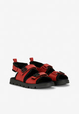 Dolce & Gabbana Kids Boys DG Logo Sandals in Calf Leather and Mesh Red DA5049 AQ790 8B541