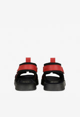 Dolce & Gabbana Kids Boys DG Logo Sandals in Calf Leather and Mesh Red DA5049 AQ790 8B541