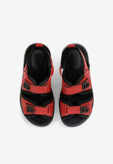 Dolce & Gabbana Kids Boys DG Logo Sandals in Calf Leather and Mesh Red DA5049 AQ790 8B541