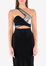 Mugler Silver Sequined One-Shoulder Bralette 17S BRASB24725
