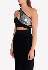 Mugler Silver Sequined One-Shoulder Bralette 17S BRASB24725
