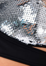 Mugler Silver Sequined One-Shoulder Bralette 17S BRASB24725