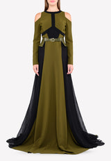 فستان بأكتاف مفتوحة مع حزام عريض من الجانبين