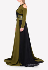 فستان بأكتاف مفتوحة مع حزام عريض من الجانبين