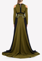 فستان بأكتاف مفتوحة مع حزام عريض من الجانبين