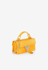 Aquazzura Downtown 24/7 Top Handle Bag in Croc-Embossed Leather DWNSHBS0-CLPSNL SUNFLOWER/LIGHT Yellow