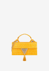 Aquazzura Downtown 24/7 Top Handle Bag in Croc-Embossed Leather DWNSHBS0-CLPSNL SUNFLOWER/LIGHT Yellow