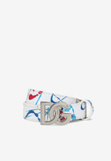 Dolce & Gabbana Kids Boys DG Logo Color Splash Print Belt in Calf Leather White EC0076 AY395 HA3AY