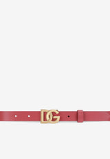 Dolce & Gabbana Kids Girls DG Logo Buckle Belt in Calf Leather Fuchsia EE0062 AW576 80422
