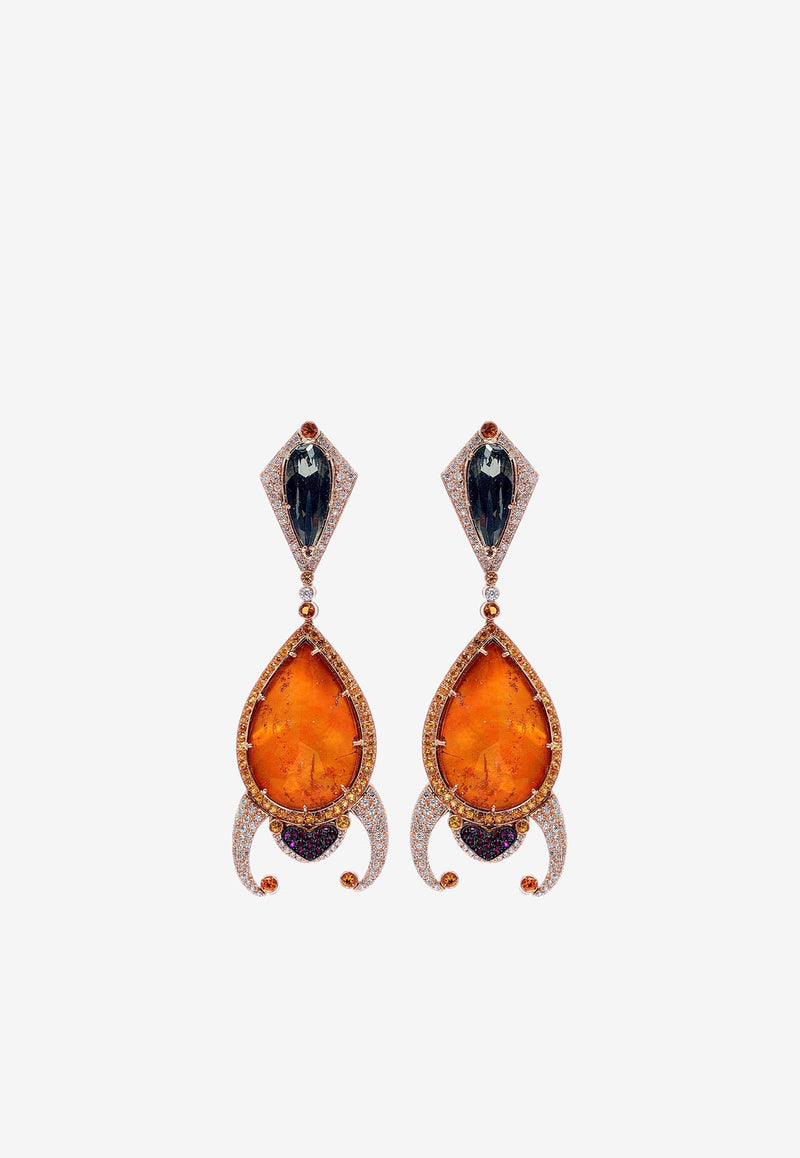 Djihan Diamond Paved Drop Earrings in 18-karat Rose Gold Multicolor Ear-147