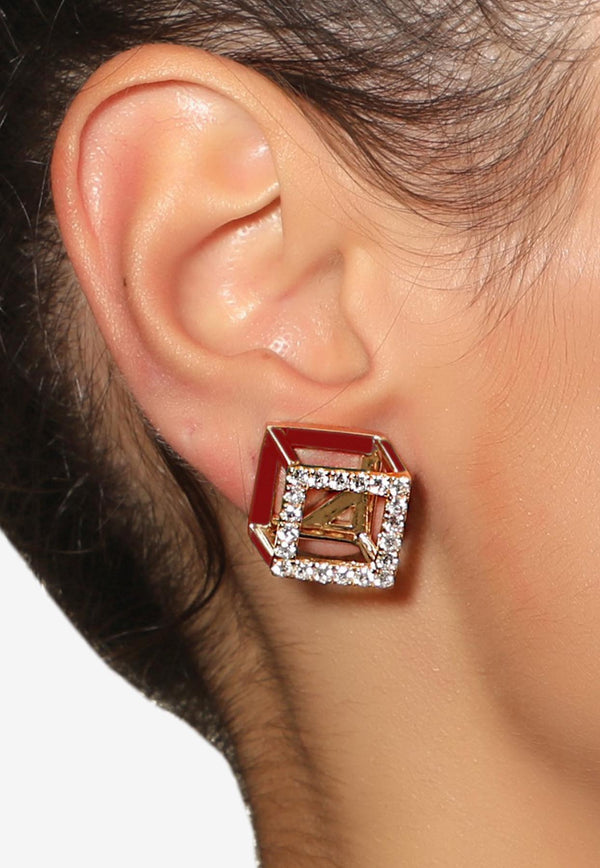 Djihan Cube Mirage Diamond Earrings in 18-karat Rose Gold Red Ear-273