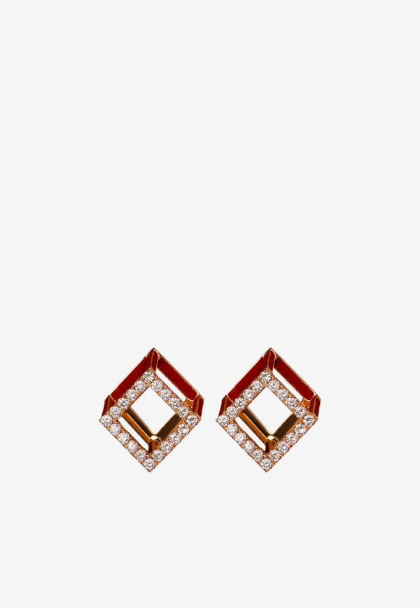 Djihan Cube Mirage Diamond Earrings in 18-karat Rose Gold Red Ear-273