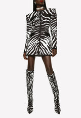 Dolce & Gabbana Zebra Print Jacquard Brocade Blazer Monochrome F26I1T HSMU1 HWAGN