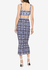 Dolce & Gabbana Majolica Print Silk Midi Skirt F4BWLT HPABW HA3TN Blue