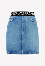 Dolce & Gabbana Logo Waistband Mini Denim Skirt Denim F4CHBD G8FR7 S9001