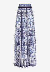 Dolce & Gabbana Majolica Print Maxi Chiffon Skirt F4CHKT HI1BT HA3TN Blue