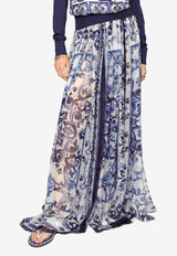 Dolce & Gabbana Majolica Print Maxi Chiffon Skirt F4CHKT HI1BT HA3TN Blue