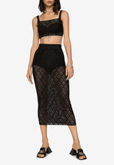 Dolce & Gabbana All-over DG logo Tulle Midi Skirt Black F4CHZT FLEAQ N0000