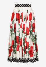 Dolce & Gabbana Poppy-Print Midi Silk Skirt Multicolor F4CI7T GDA9K HA3VN