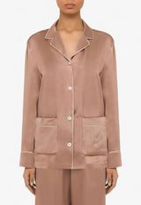 Dolce & Gabbana DG Embroidered Pajama Shirt in Satin Brown F5O12Z FU1AU M0216