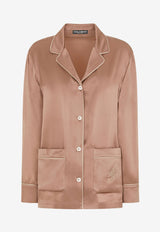 Dolce & Gabbana DG Embroidered Pajama Shirt in Satin Brown F5O12Z FU1AU M0216