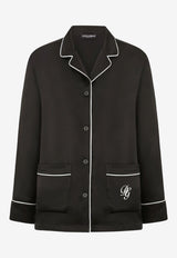 Dolce & Gabbana DG Embroidered Pajama Shirt in Satin Black F5O12Z FU1AU N0000