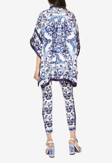 Dolce & Gabbana Majolica Print Short-Sleeved Kaftan Shirt Blue F5P44T HI1B0 HA3TN