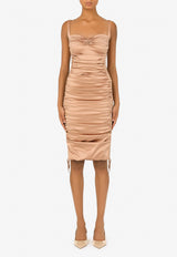 Dolce & Gabbana Ruched Midi Dress in Satin Beige F69R6T FURAG M0216