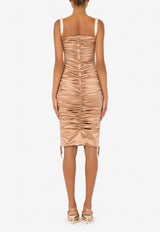 Dolce & Gabbana Ruched Midi Dress in Satin Beige F69R6T FURAG M0216
