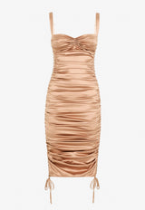 Dolce & Gabbana Ruched Midi Dress in Satin Beige F69R6T FURAG M0216
