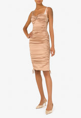 Dolce & Gabbana Ruched Midi Dress in Satin Beige F69R6T FURAG M0216