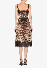 Dolce & Gabbana Leopard Print Satin Dress with Lace Trims Brown F6A5DT FSAXY HY13M