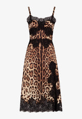 Dolce & Gabbana Leopard Print Satin Dress with Lace Trims Brown F6A5DT FSAXY HY13M