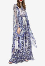 Dolce & Gabbana Majolica Print Long Chiffon Kaftan Dress Blue F6ADQT HI1BR HA3TN
