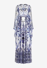 Dolce & Gabbana Majolica Print Long Chiffon Kaftan Dress Blue F6ADQT HI1BR HA3TN