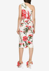 Dolce & Gabbana Carnation-Print One-Shoulder Midi Dress Multicolor F6AHTT FSEHT HA3VL