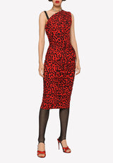 Dolce & Gabbana Leopard Print One-Shoulder Midi Dress F6AHZT FSG55 HSYJN Red