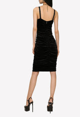 Dolce & Gabbana Ruched Sleeveless Velvet Dress Black F6AJPT FUWEG N0000