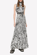 Dolce & Gabbana Graffiti Logo Print Maxi Dress in Chiffon Monochrome F6ALWT ISMAY HA4CE