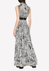 Dolce & Gabbana Graffiti Logo Print Maxi Dress in Chiffon Monochrome F6ALWT ISMAY HA4CE