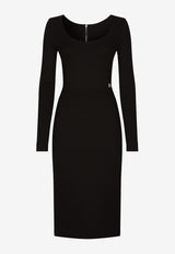 Dolce & Gabbana Milano Rib Midi Dress with DG Logo Black F6ARMT FUGPN N0000