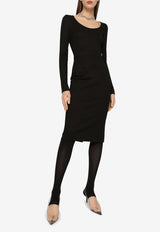 Dolce & Gabbana Milano Rib Midi Dress with DG Logo Black F6ARMT FUGPN N0000