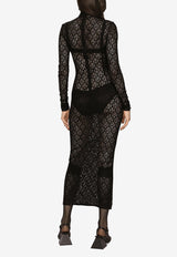 Dolce & Gabbana All-Over DG Logo Tulle Midi Black F6ATRT FLEAQ N0000